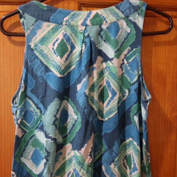 Sonoma Blue Ikat Print Wooden Beaded Neckline Tank Top Petite Large - Picture 7 of 10
